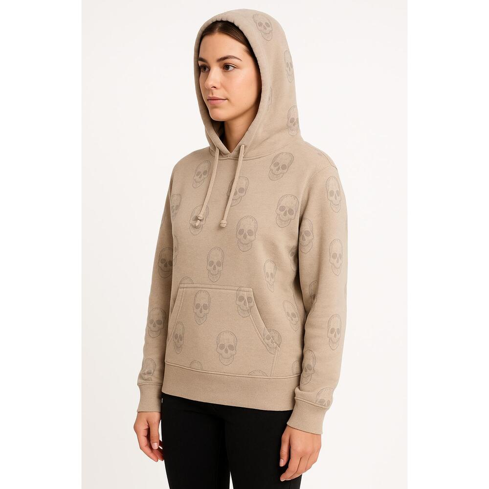 Havana Hoodie Womens Size Small Beige VH9105 Skull Pattern Streetwear Cozy